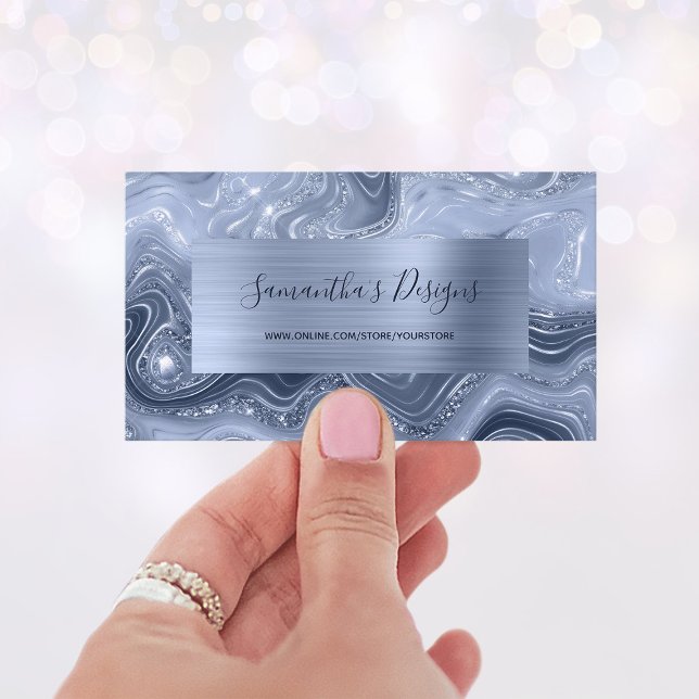 Luxury Dusty Blue Marble Agate Glam Business Card (Luxury Dusty Blue Marble Agate Glam Business Card)