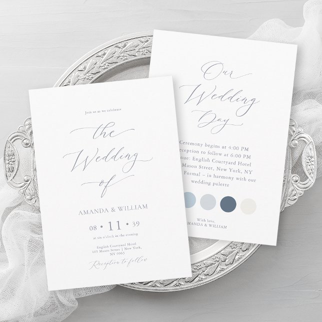 Luxury Dusty Blue Wedding with Attire Colours Invitation (Creator Uploaded)