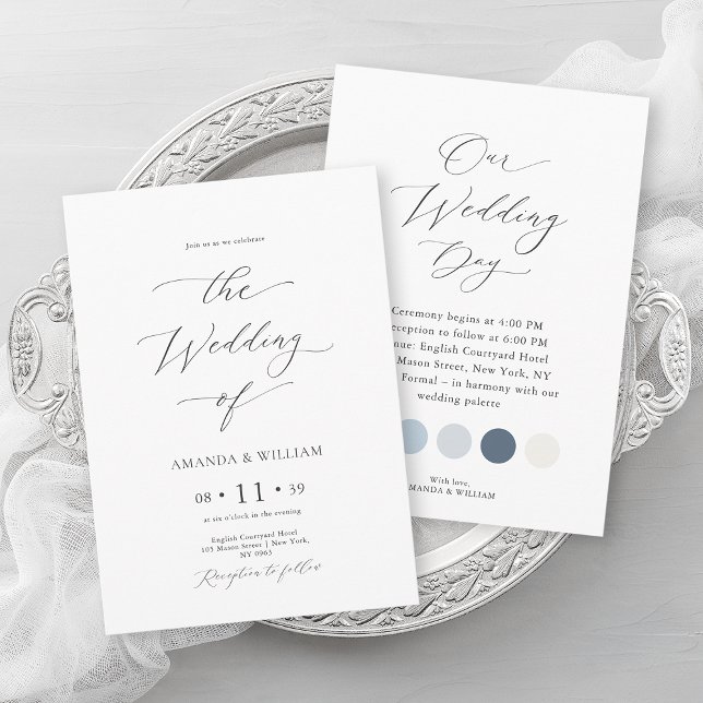 Luxury Dusty Blue Wedding with Attire Colours Invitation (Creator Uploaded)