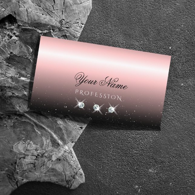 Luxury Dusty Pink Black Sparkle Diamonds Stylish Business Card (Creator Uploaded)