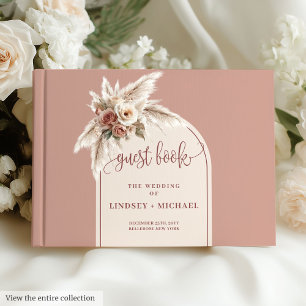 Luxury Dusty Pink Pampas Roses Boho Arch Wedding Guest Book