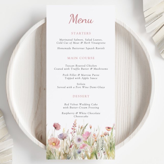 Luxury Dusty Pink Wildflower Wedding Menu (Creator Uploaded)