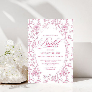 Luxury Dusty Rose Floral Toile Bridal Shower Invit Invitation