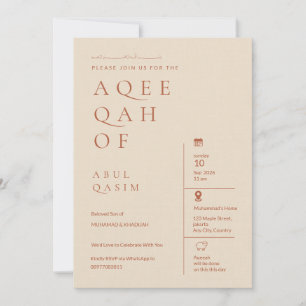 Luxury Editorial Beige Islamic Aqeeqah Baby Boy Invitation