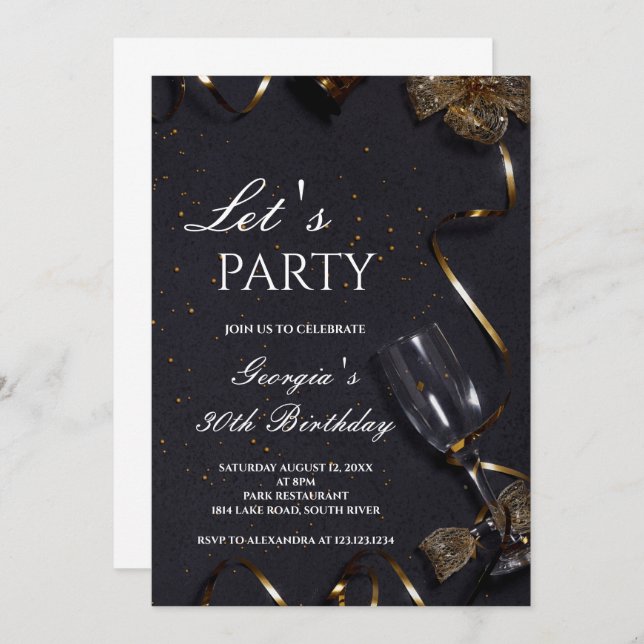 Luxury elegant adult birthday party invitation  (Front/Back)