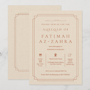 Luxury Elegant Beige Islamic Aqeeqah Baby Girl Invitation