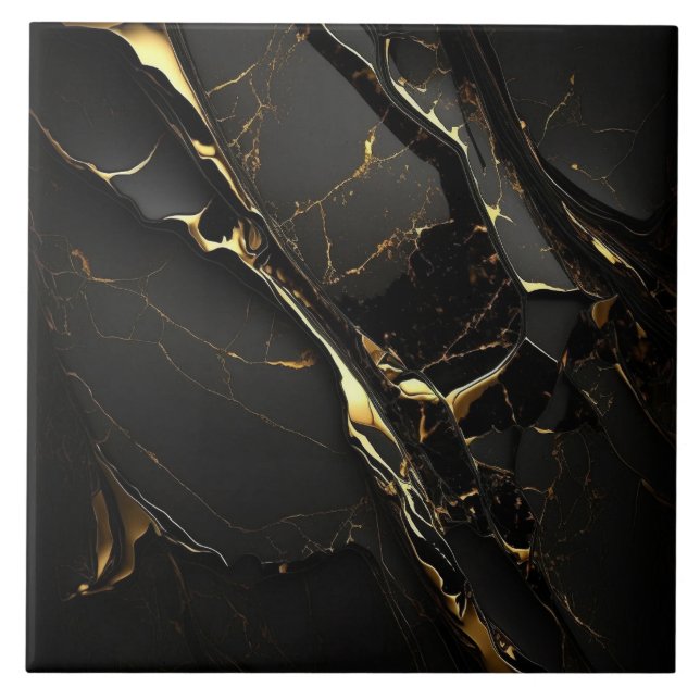Luxury Elegant Black and Gold Marble Ceramic Tile (Front)