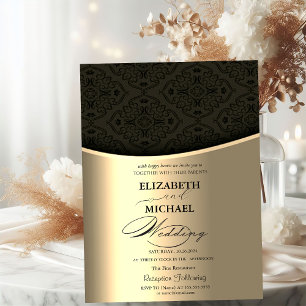 Luxury Elegant Black Damask Gold Wedding Invitation