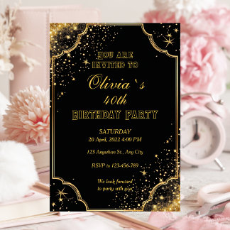 Luxury Elegant Black Gold Adult Birthday Invitation