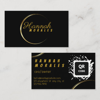 Luxury Elegant Black Gold Crescent QR Code  Business Card