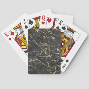 Luxury Elegant Black Gold Marble Effect Monogram Playing Cards