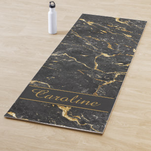 Luxury Elegant Black Gold Marble Effect Name Yoga Mat