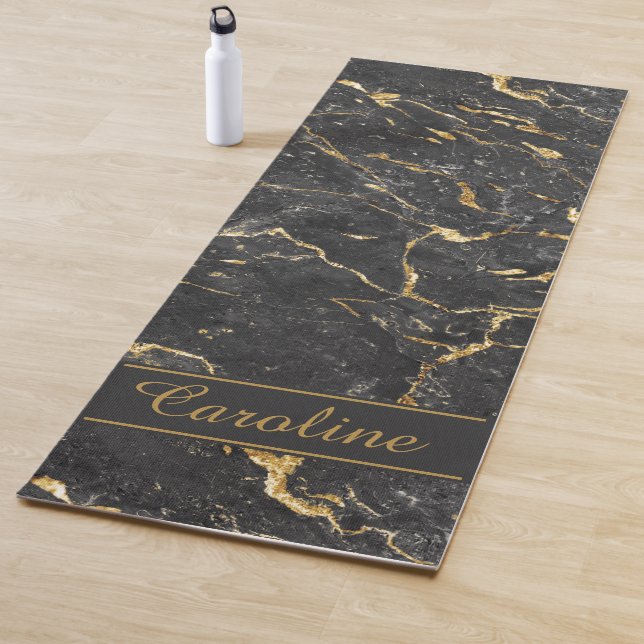 Luxury Elegant Black Gold Marble Effect Name Yoga Mat (In Situ)
