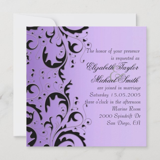 Luxury Elegant Black/Purple Floral Wedding Invite (Front)