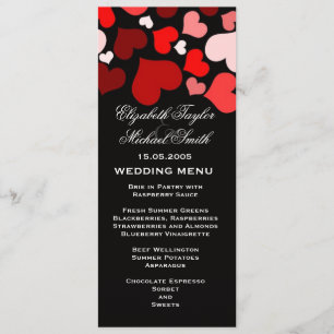 Luxury Elegant Black/Red Hearts Wedding Menu