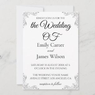 Luxury Elegant Black & White Calligraphy Wedding Invitation