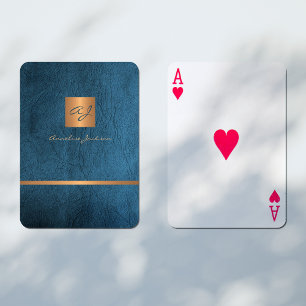 Luxury elegant blue and gold monogrammed modern playing cards