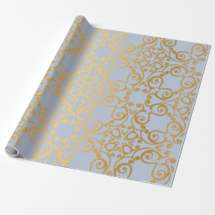 LUXURY ELEGANT BLUE GOLD BIRTHDAY WEDDING WRAP WRAPPING PAPER