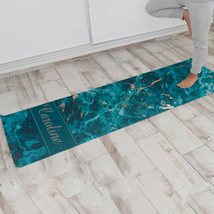 Luxury Elegant Blue Gold Marble Effect Name  Yoga Mat
