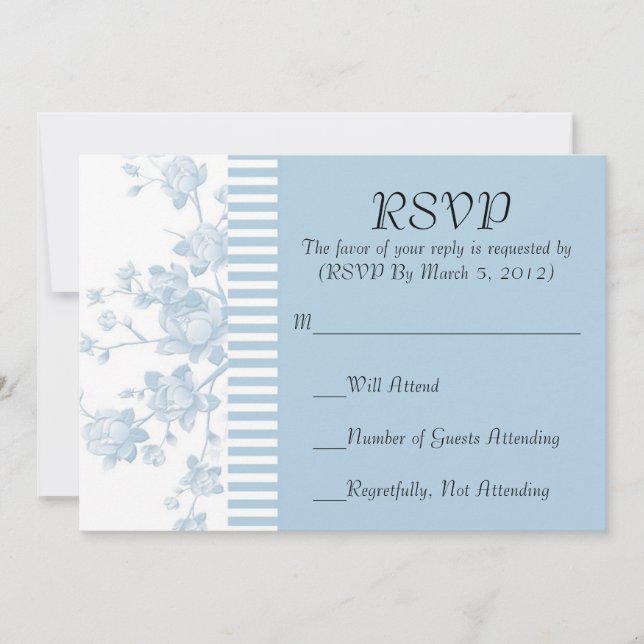 Luxury Elegant Blue Peony Floral RSVP card (Front)