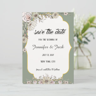 Luxury Elegant Boho Minimalist Sage Green Gold Save The Date