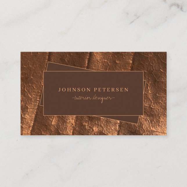 Luxury elegant brown copper home interior designer business card (Front)