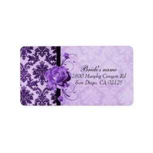 Luxury Elegant Damask Purple Rose Address label