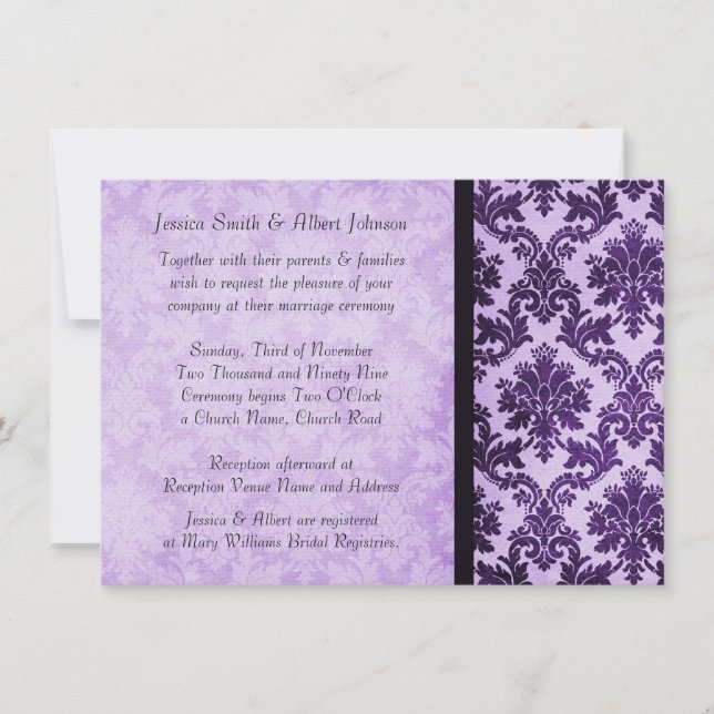 Luxury Elegant Damask Purple Rose Wedding Invite (Front)