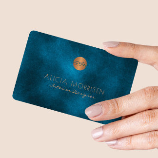 Luxury elegant dark navy watercolor monogrammed business card