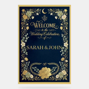 Luxury Elegant floral newly wed welcome wedding Acrylic Sign