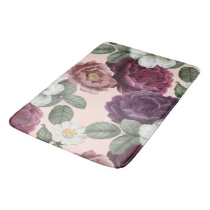 Luxury elegant Florals Roses Purple Bath Mat