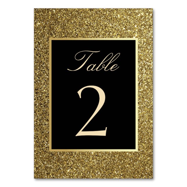 Luxury Elegant Glitter Gold and Black Wedding Tabl Table Number (Front)