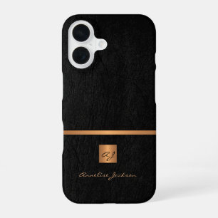 Luxury elegant gold black monogram name iPhone 16 case