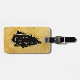 Luxury Elegant Gold Glitter Marble Script Luggage Tag