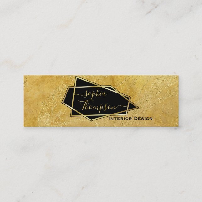 Luxury Elegant Gold Glitter Marble Script Mini Business Card (Front)