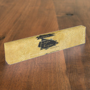 Luxury Elegant Gold Glitter Marble Script Nameplate