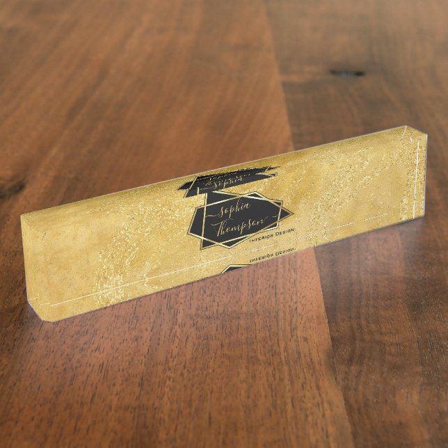 Luxury Elegant Gold Glitter Marble Script Nameplate (Side)