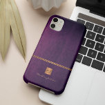 Luxury elegant gold glitter purple monogrammed iPhone x case<br><div class="desc">Classy exclusive looking office or personal monogrammed phone case featuring a faux copper metallic gold glitter square with your monogram name initials and a sparkling stripe over a stylish purple indigo faux leather background. Suitable for small business, corporate or independent business professionals, personal branding or stylists specialists, makeup artists or...</div>