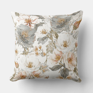 Luxury, Elegant, Gold Grey Flowers Pattern  Cushion