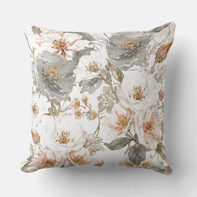 Luxury, Elegant, Gold Grey Flowers Pattern  Cushion (Front)