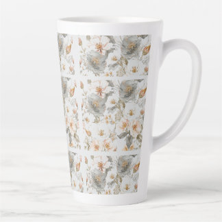 Luxury, Elegant, Gold Grey Flowers Pattern  Latte Mug
