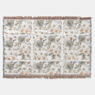 Luxury, Elegant, Gold Grey Flowers Pattern Throw Blanket
