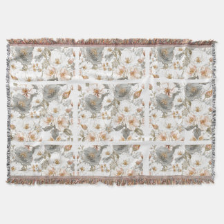 Luxury, Elegant, Gold Grey Flowers Pattern  Throw Blanket
