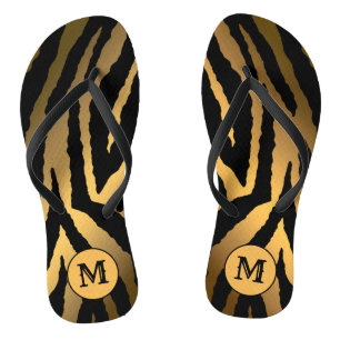 Luxury Elegant Gold Monogrammed Tiger Flip Flops