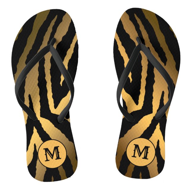 Luxury Elegant Gold Monogrammed Tiger Flip Flops (Footbed)