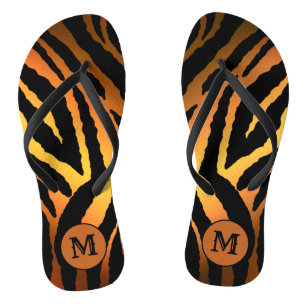 Luxury Elegant Gold Monogrammed Tiger Flip Flops