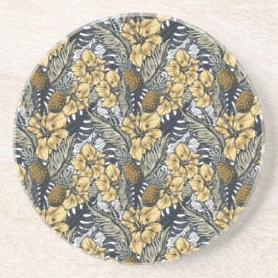 Luxury Elegant Gold N' Black Tropical Flowers Coaster