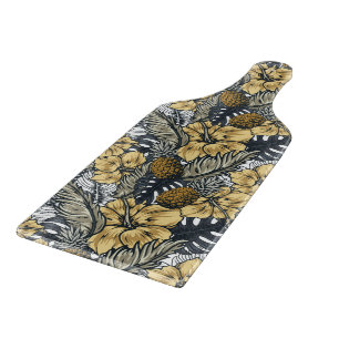 Luxury Elegant Gold N' Black Tropical Flowers Cutting Board