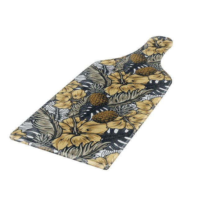 Luxury Elegant Gold N' Black Tropical Flowers Cutting Board (Corner)
