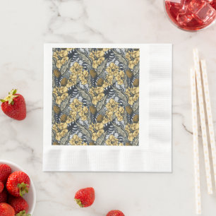 Luxury Elegant Gold N' Black Tropical Flowers Napkin
